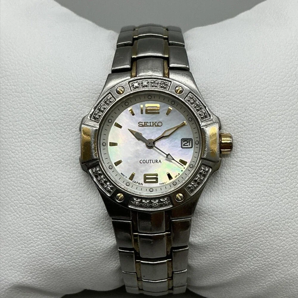 Seiko Coutura 7N82 Womens Watch 26mm MOP Dial Diamond Stainless New Battery 6